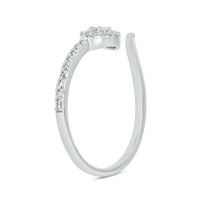 1/6 carat, Diamond Round & Baguette Marquise Composite, By Pass Ring  Band in 14K White Gold