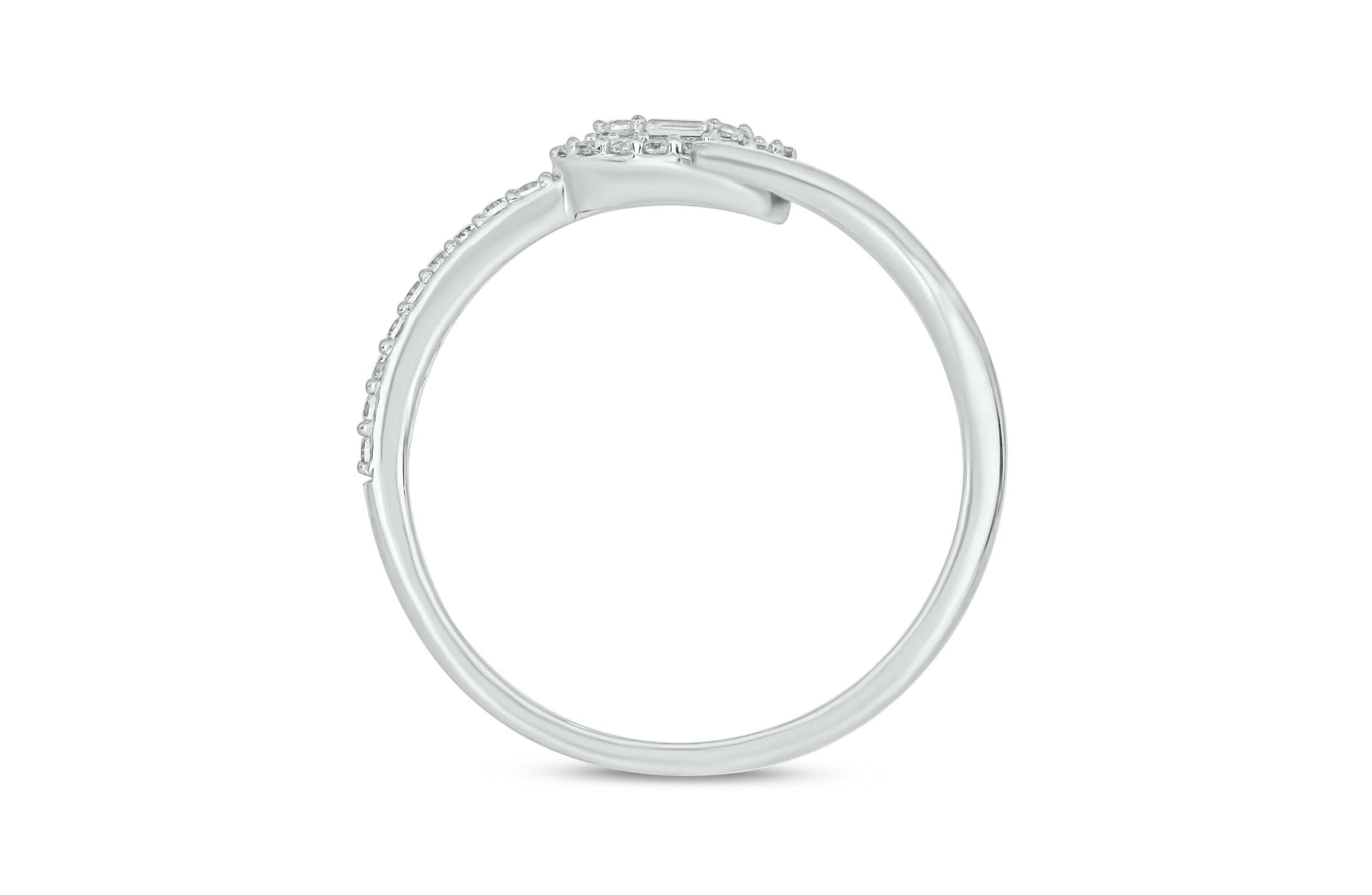 1/6 carat, Diamond Round & Baguette Marquise Composite, By Pass Ring  Band in 14K White Gold