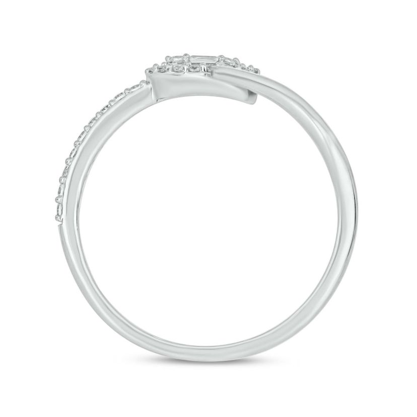 1/6 carat, Diamond Round & Baguette Marquise Composite, By Pass Ring  Band in 14K White Gold