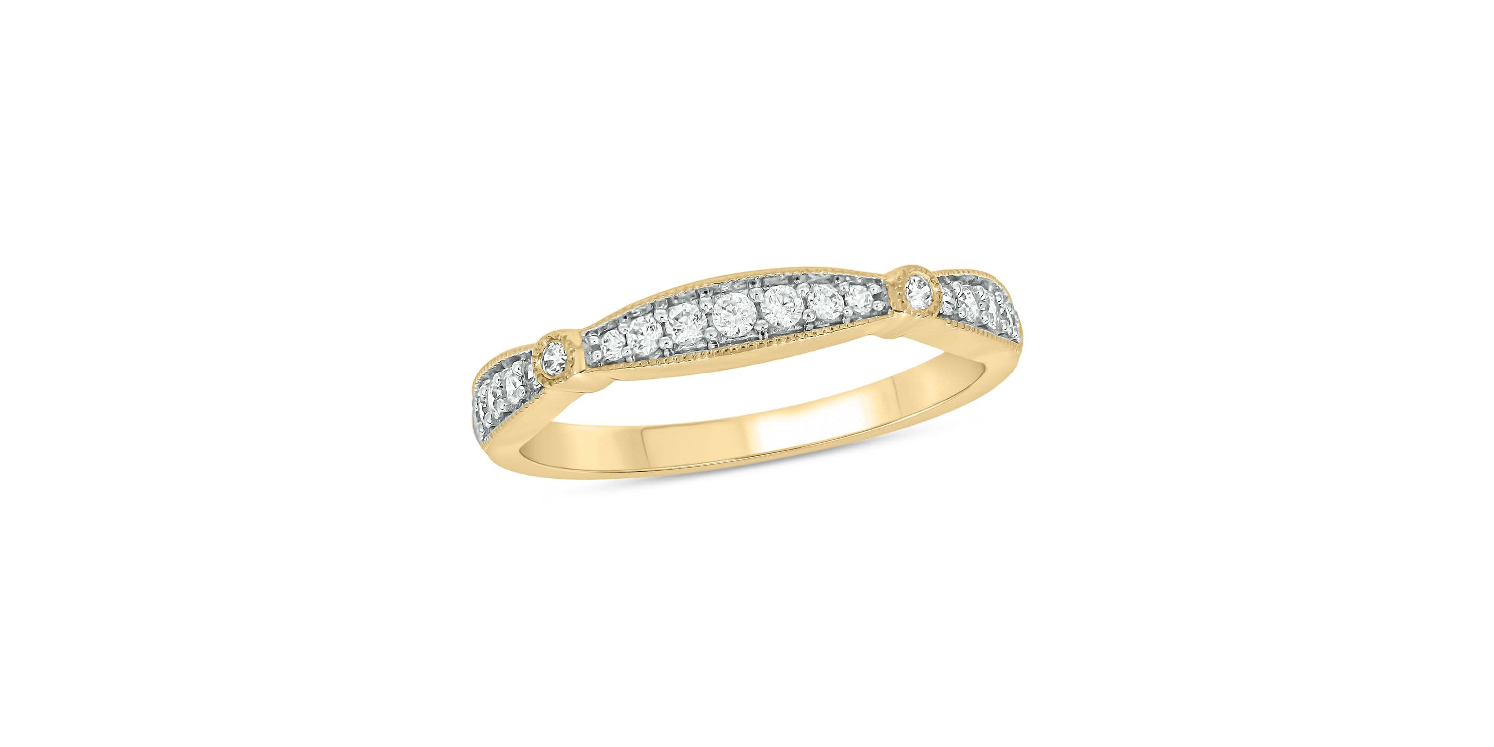 1/6 carat, Diamond Milgrain Anniversary Ring in 14K Yellow Gold