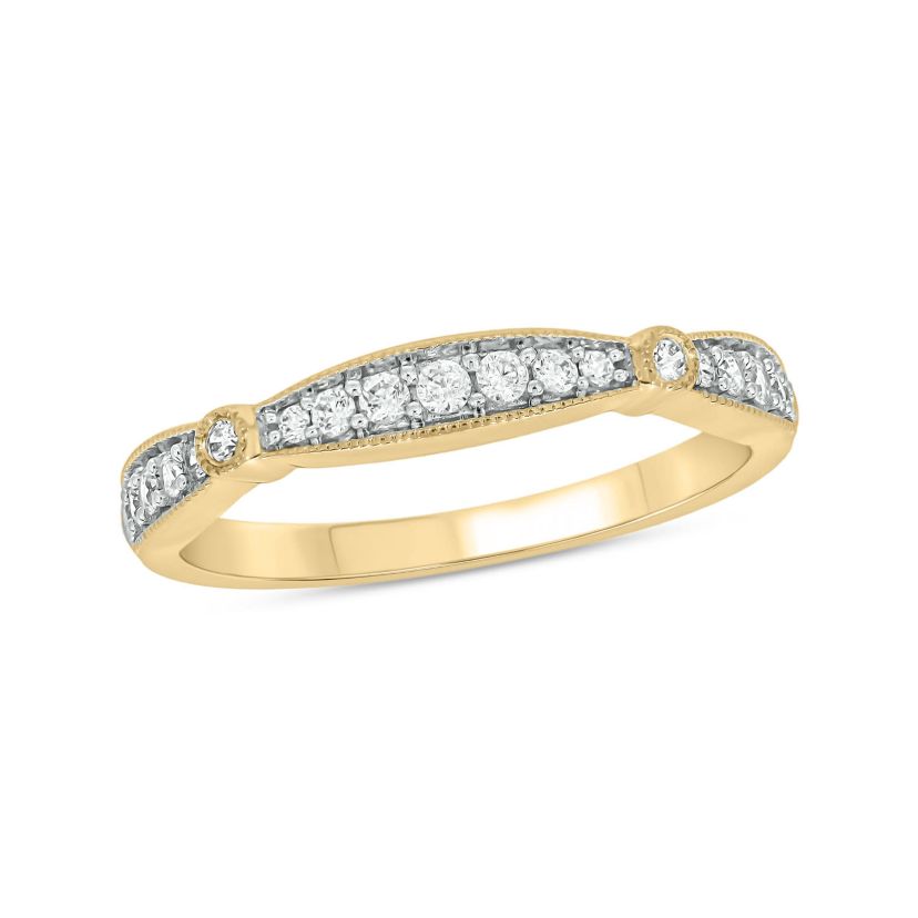 1/6 carat, Diamond Milgrain Anniversary Ring in 14K Yellow Gold