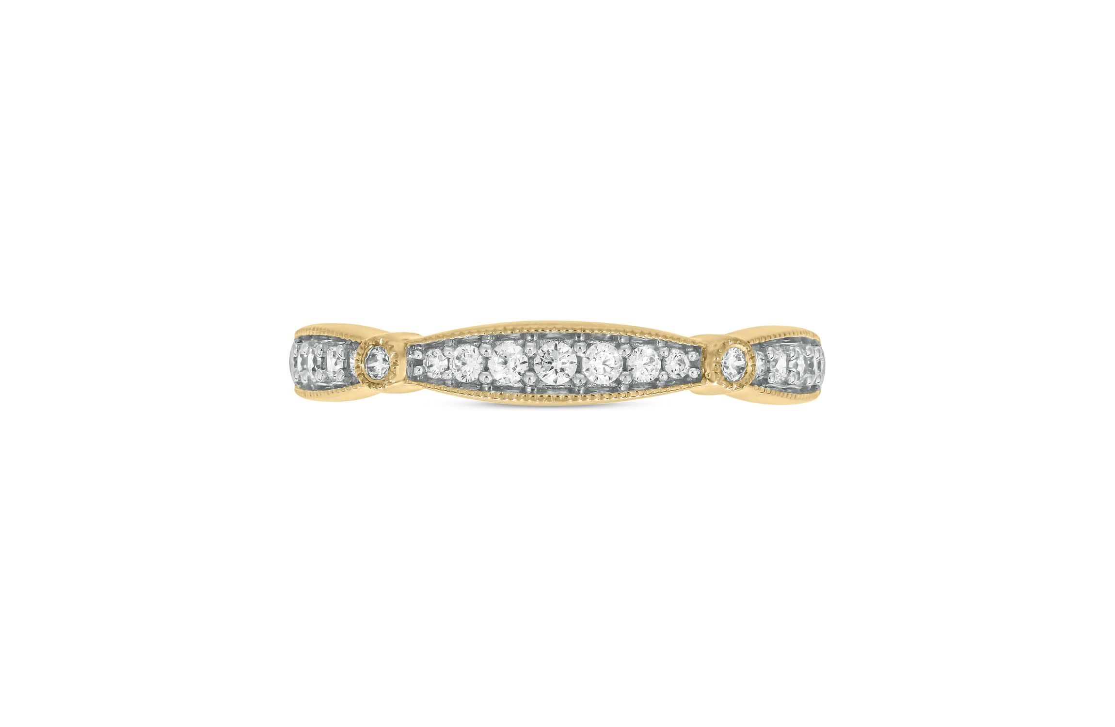 1/6 carat, Diamond Milgrain Anniversary Ring in 14K Yellow Gold