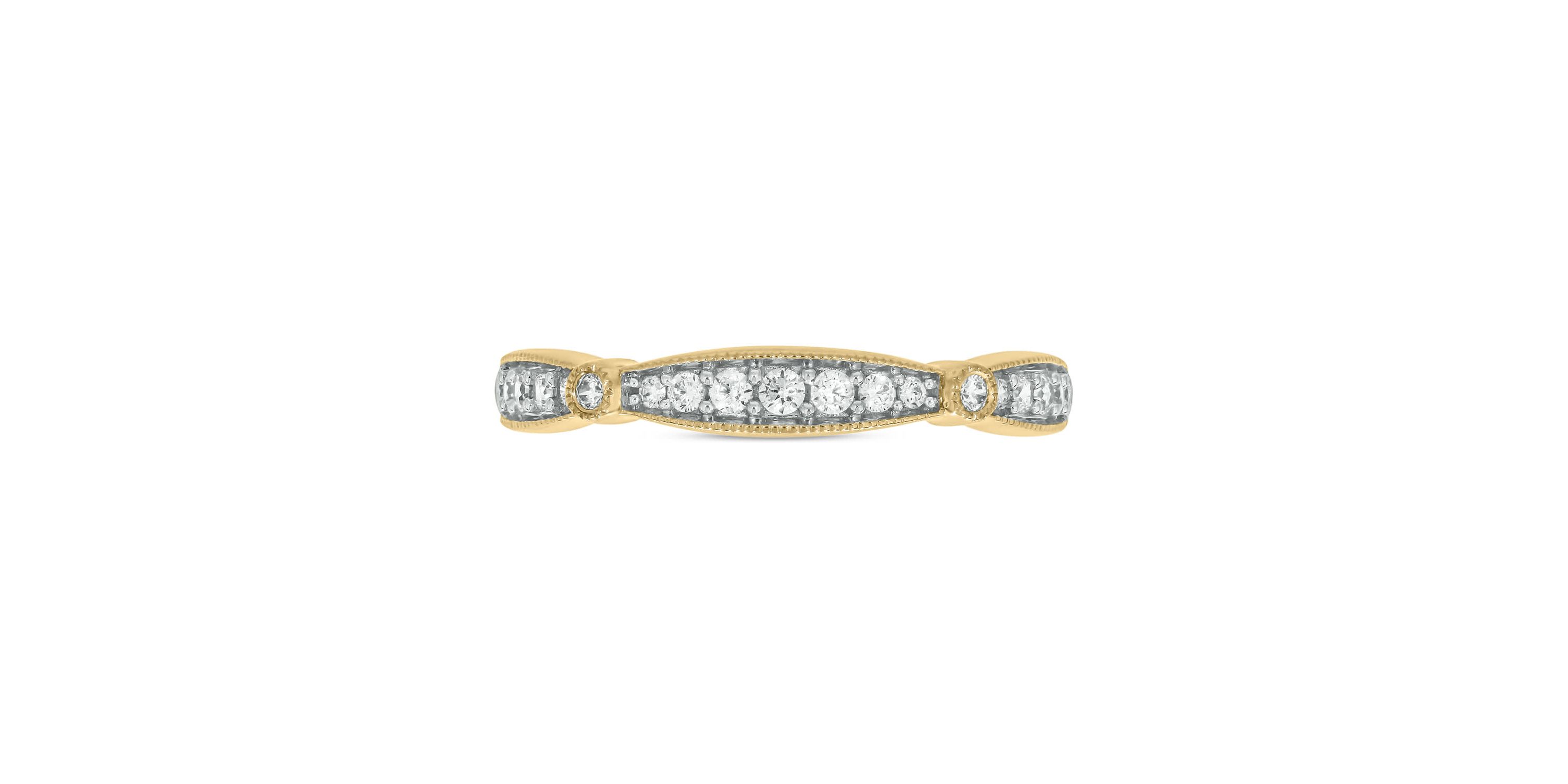 1/6 carat, Diamond Milgrain Anniversary Ring in 14K Yellow Gold