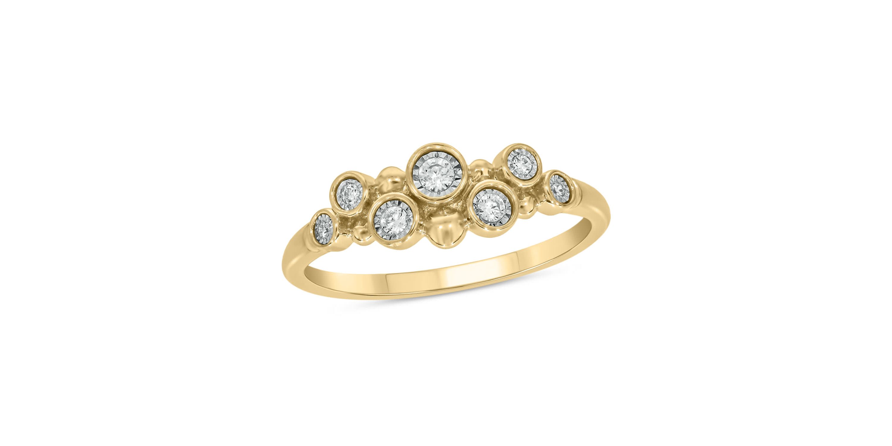 1/10 carat, Diamond Tikli & Bubble Texture Ring in 14K White Gold