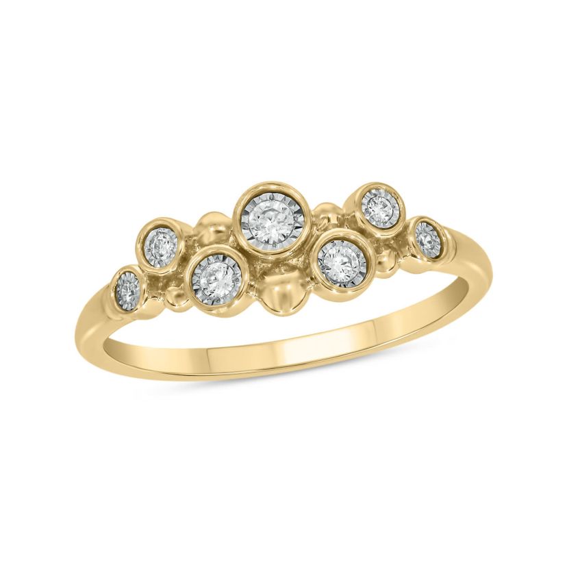 1/10 carat, Diamond Tikli & Bubble Texture Ring in 14K White Gold