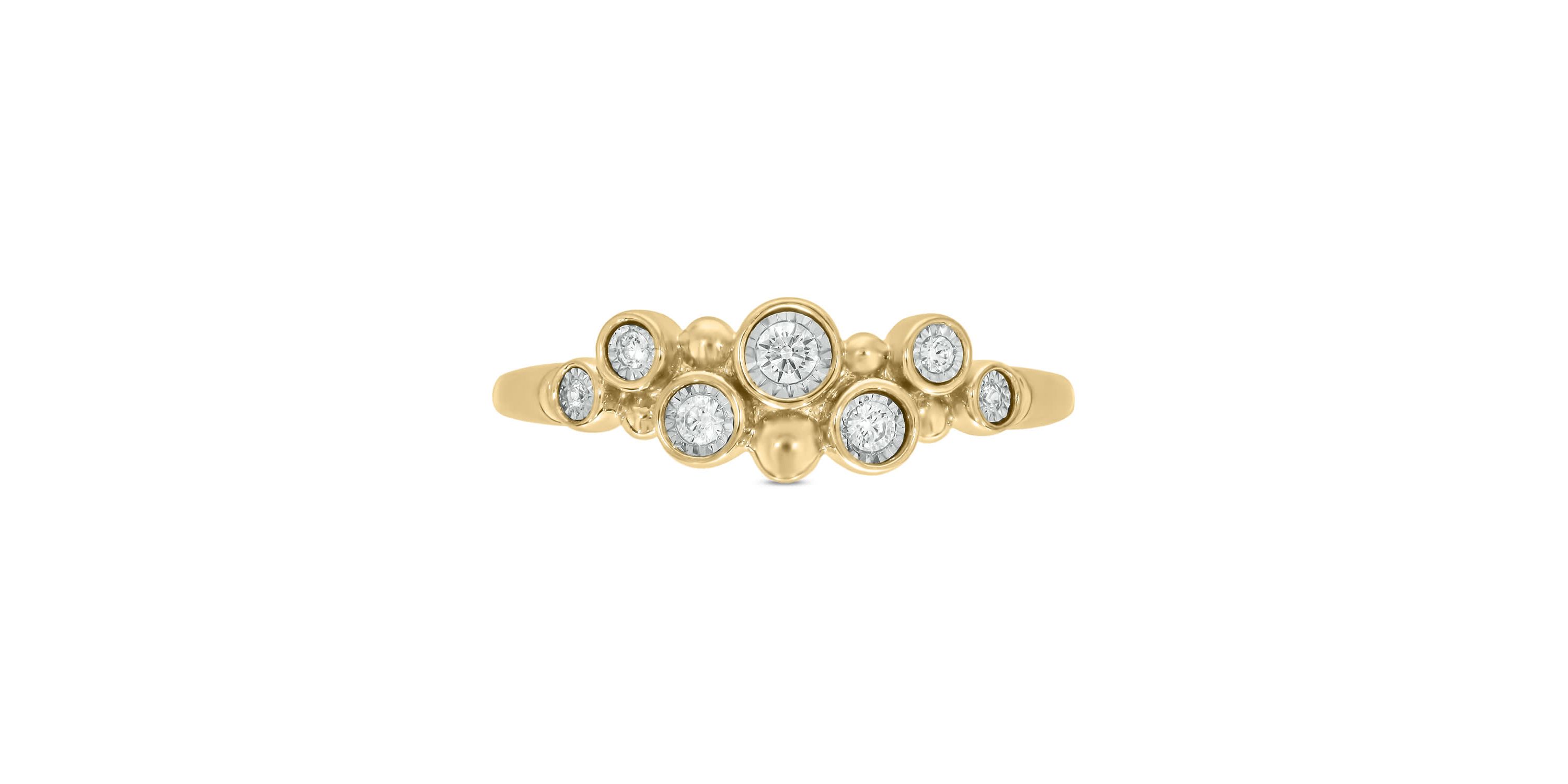 1/10 carat, Diamond Tikli & Bubble Texture Ring in 14K White Gold