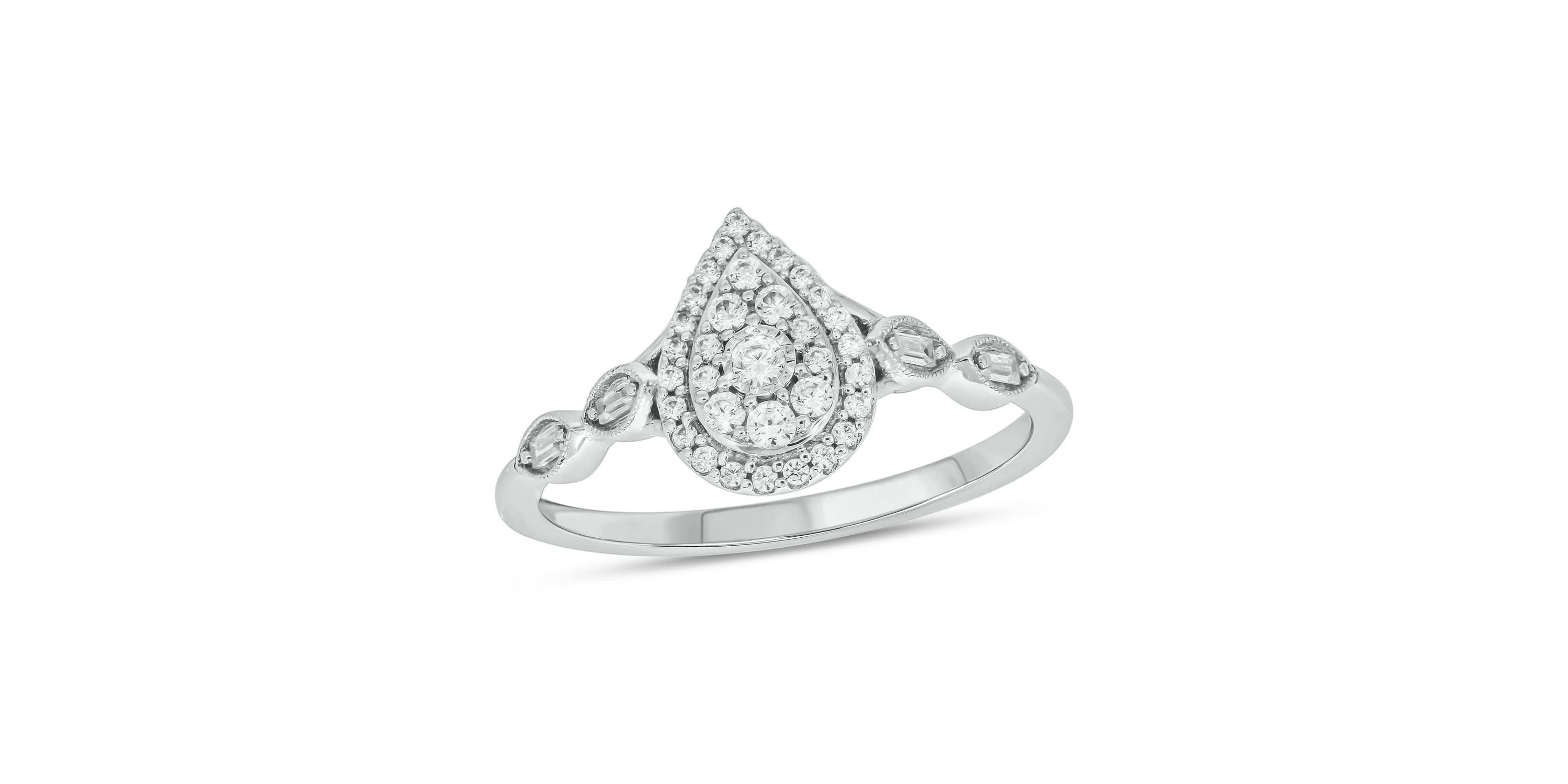 1/4 carat, Diamond Tikli,Pear Cluster Milgrain  Ring in 14K Yellow Gold