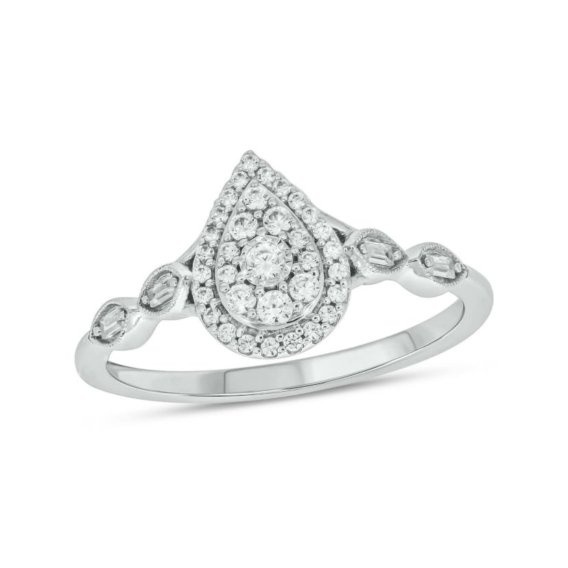 1/4 carat, Diamond Tikli,Pear Cluster Milgrain  Ring in 14K Yellow Gold