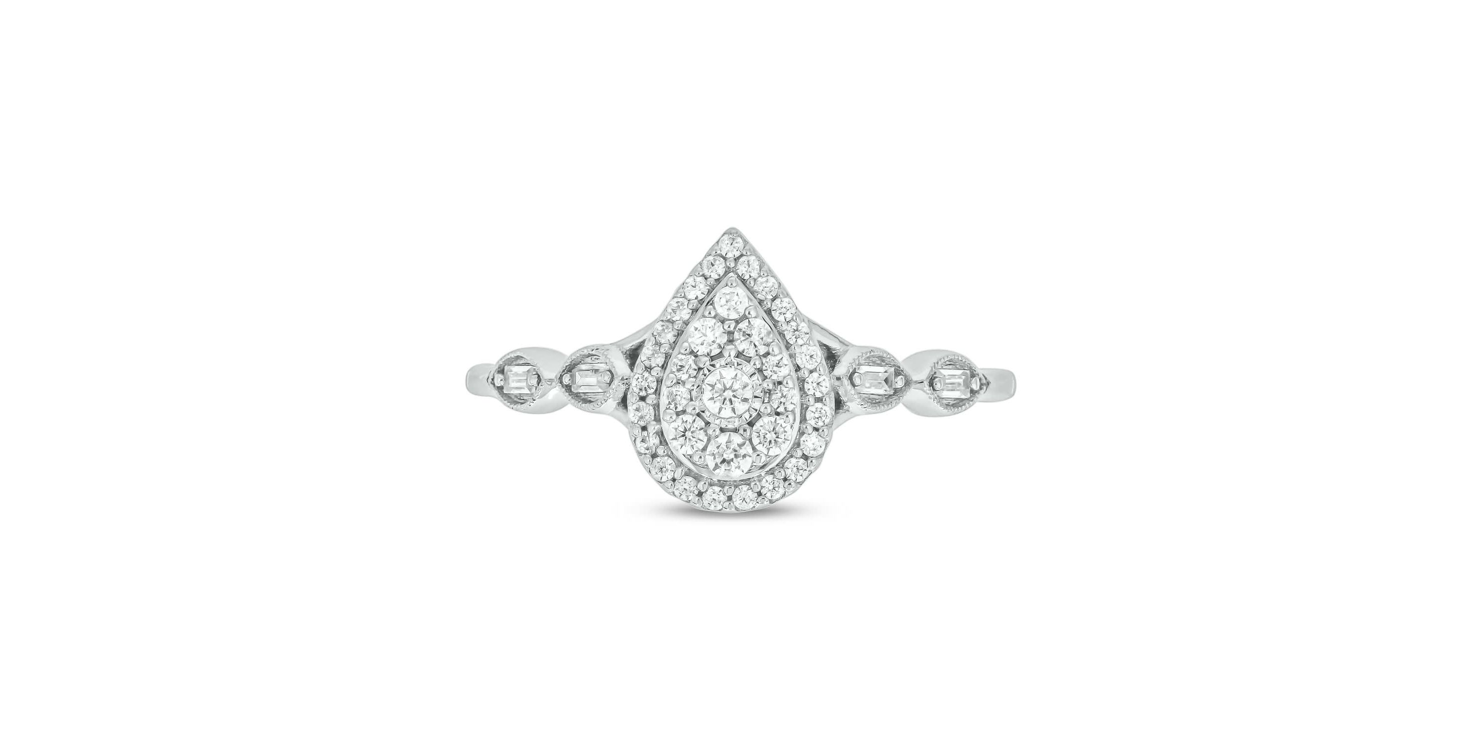1/4 carat, Diamond Tikli,Pear Cluster Milgrain  Ring in 14K Yellow Gold