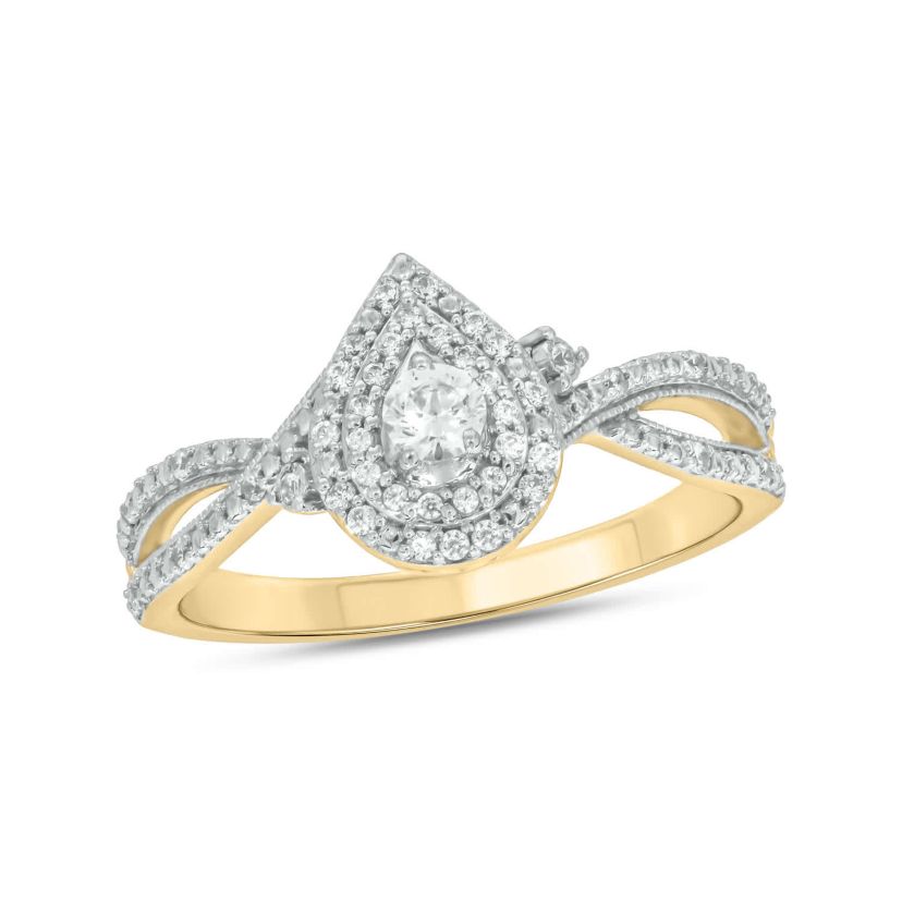 1/4 carat, Diamond Shank Milgrain,Double Halo Ring in 14K White Gold