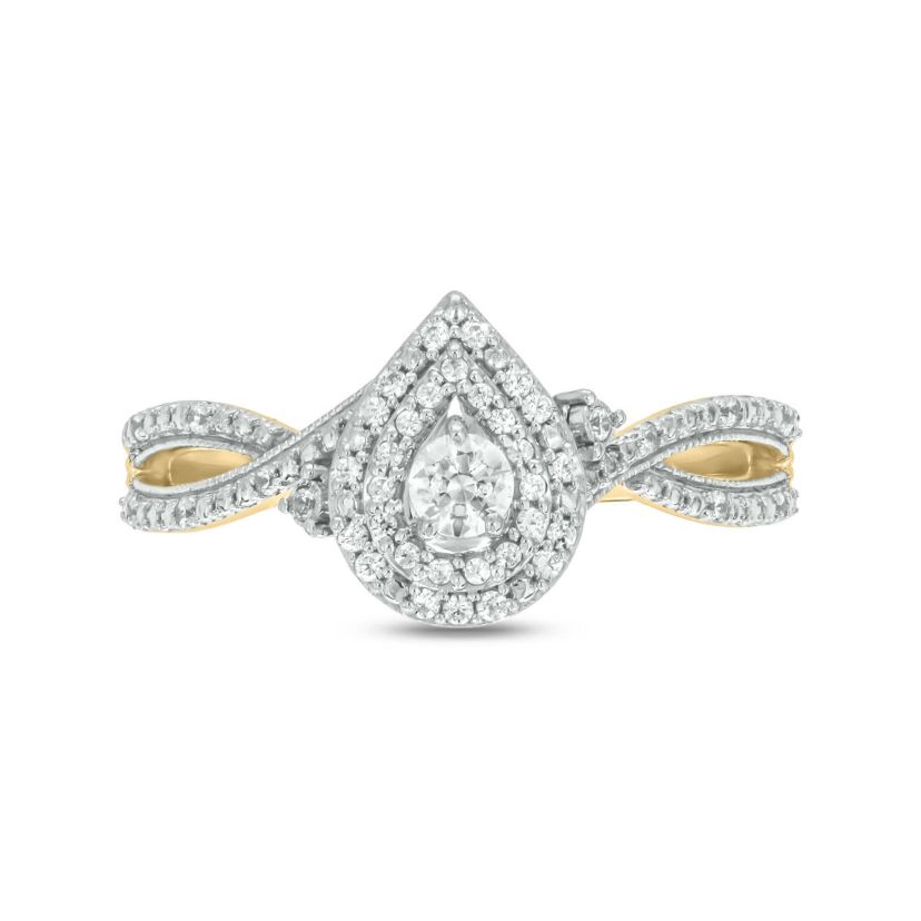 1/4 carat, Diamond Shank Milgrain,Double Halo Ring in 14K White Gold