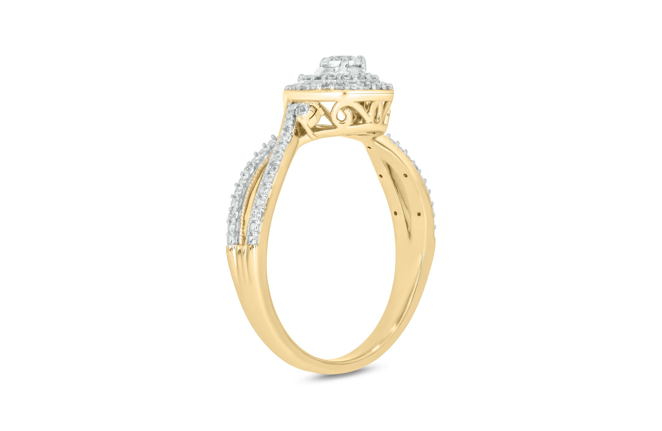 1/4 carat, Diamond Shank Milgrain,Double Halo Ring in 14K White Gold