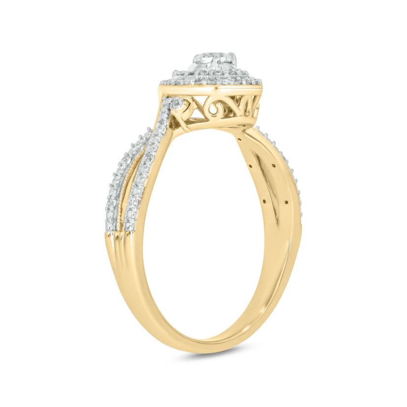 1/4 carat, Diamond Shank Milgrain,Double Halo Ring in 14K White Gold