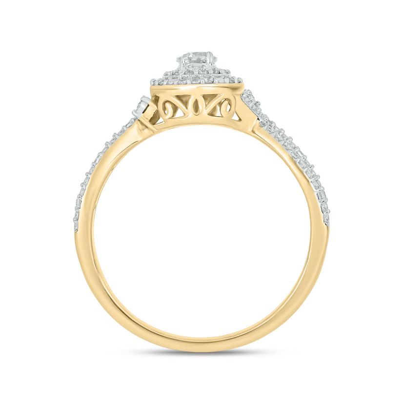 1/4 carat, Diamond Shank Milgrain,Double Halo Ring in 14K White Gold