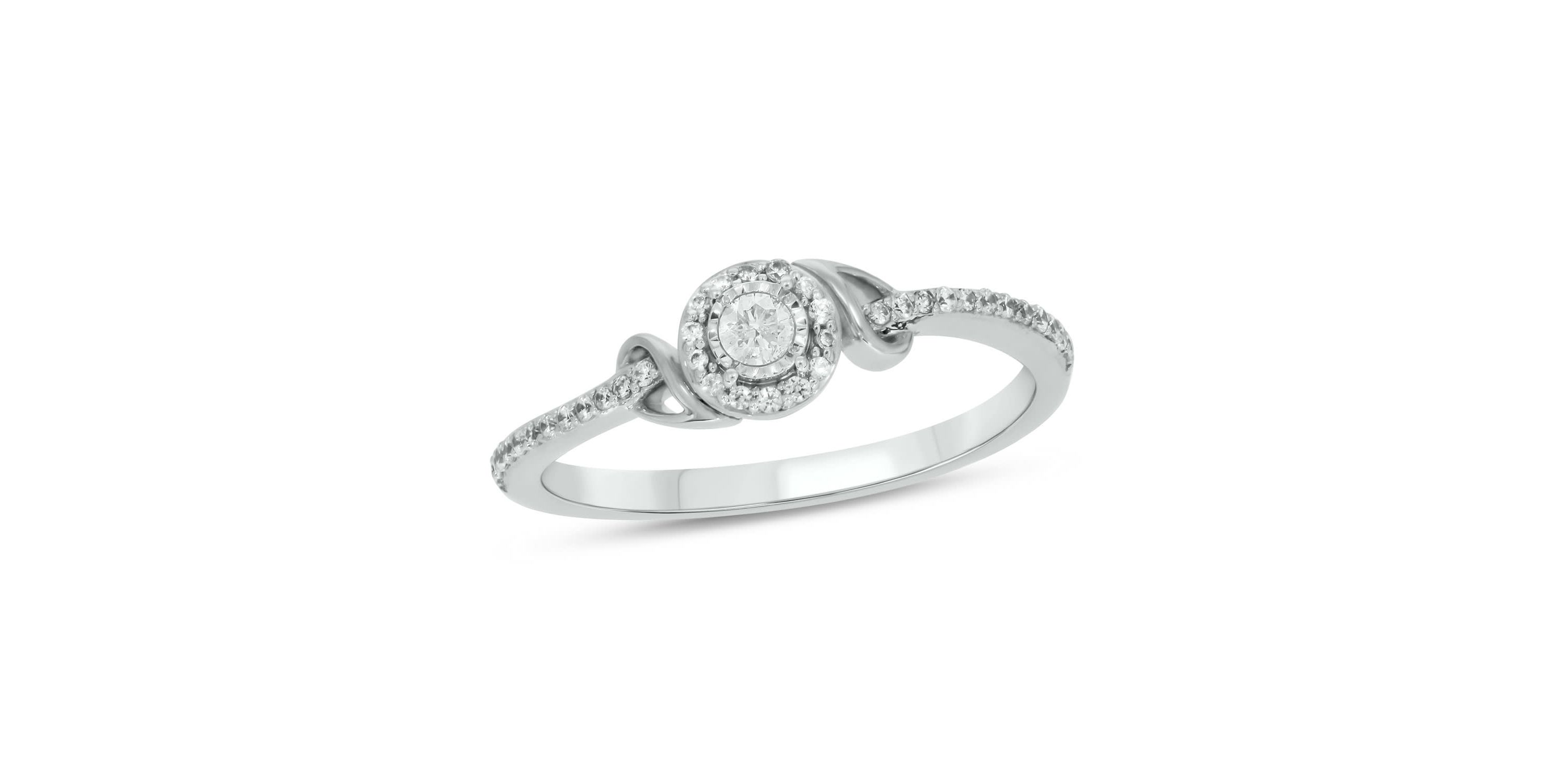 1/5 carat, Diamond Tikli,Single Halo Promise Ring in 14K White Gold