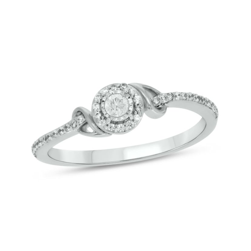 1/5 carat, Diamond Tikli,Single Halo Promise Ring in 14K White Gold