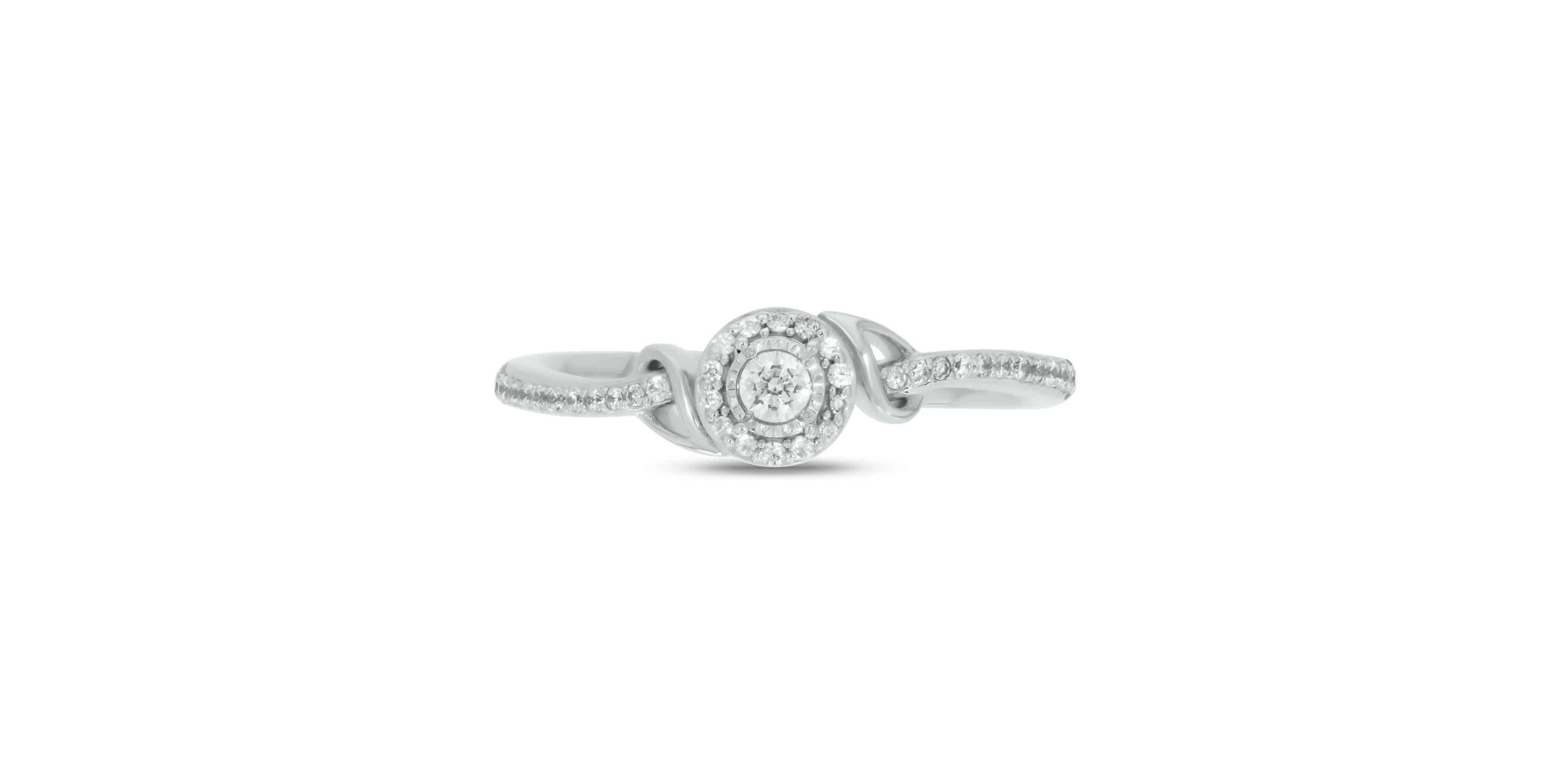 1/5 carat, Diamond Tikli,Single Halo Promise Ring in 14K White Gold