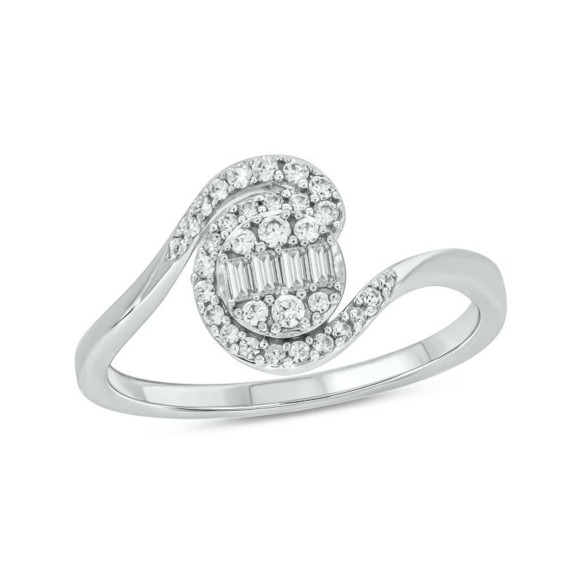 1/4 carat, Diamond Round & Baguette Composite Ring in 14K White Gold