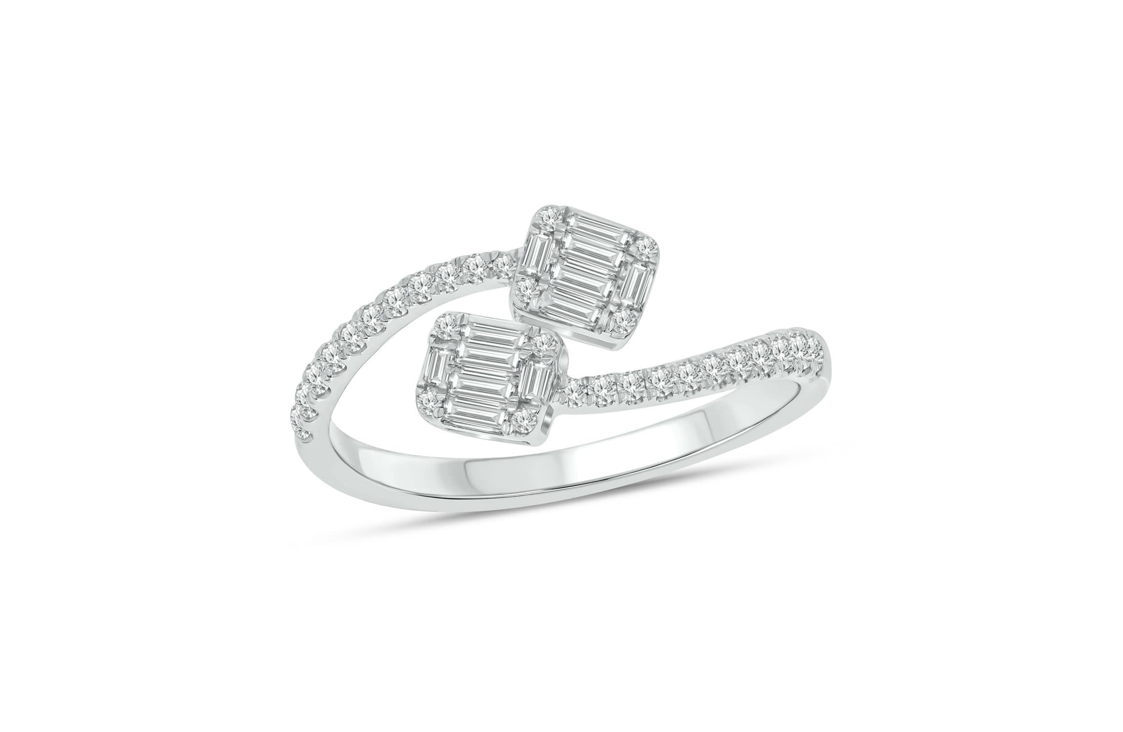 1/3 carat, Diamond Round & Baguette Composite Bypass Ring in 14K Yellow Gold