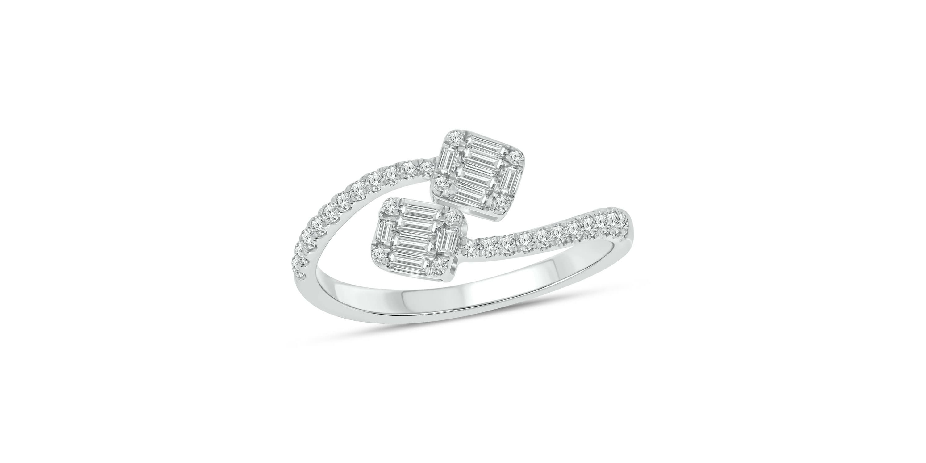 1/3 carat, Diamond Round & Baguette Composite Bypass Ring in 14K Yellow Gold