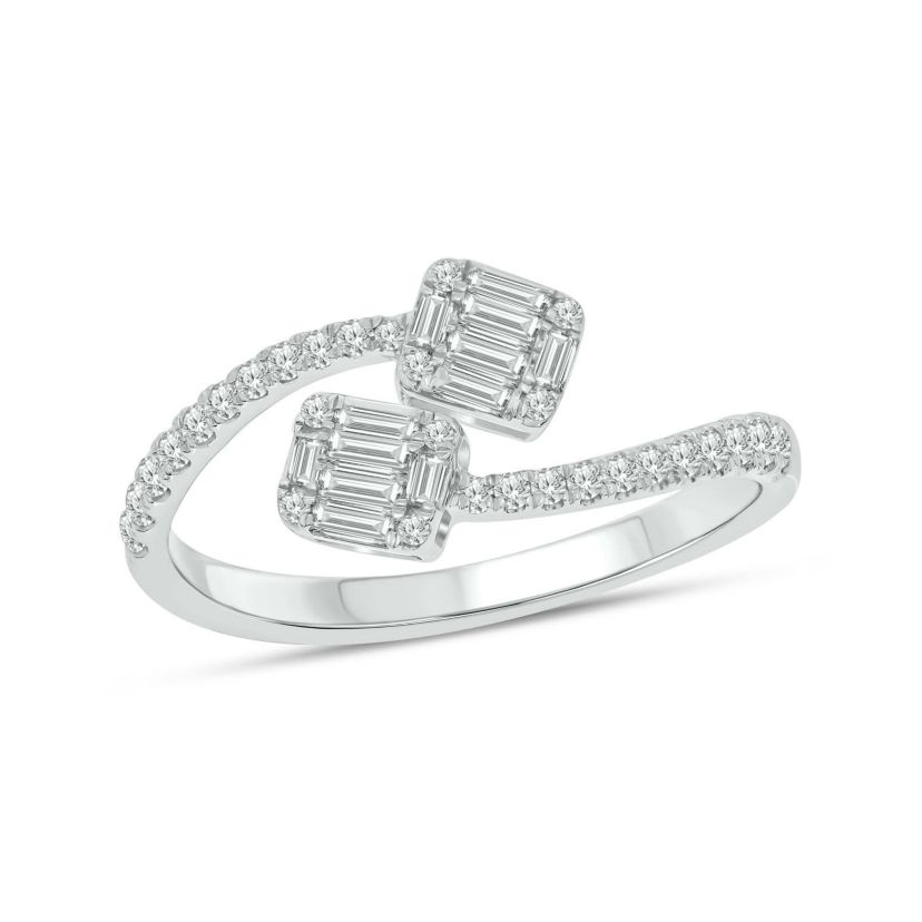 1/3 carat, Diamond Round & Baguette Composite Bypass Ring in 14K Yellow Gold