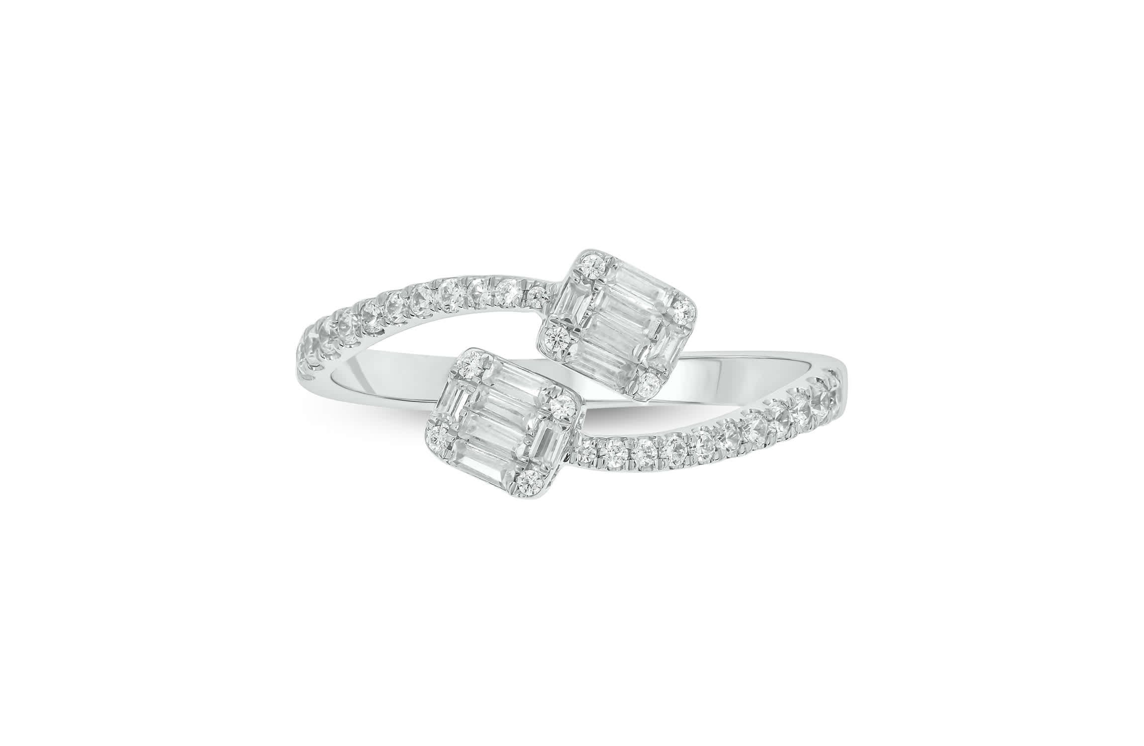 1/3 carat, Diamond Round & Baguette Composite Bypass Ring in 14K Yellow Gold