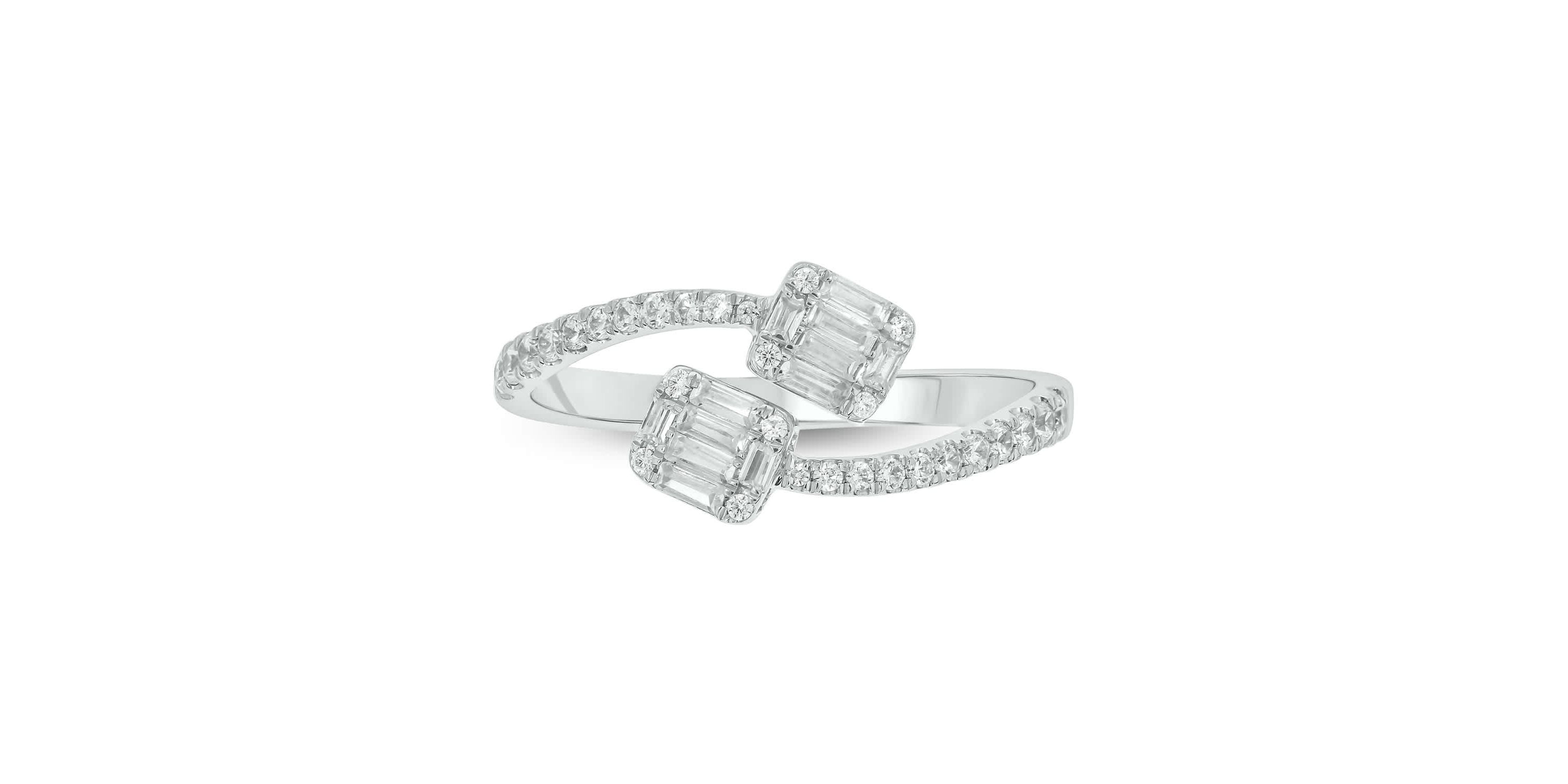 1/3 carat, Diamond Round & Baguette Composite Bypass Ring in 14K Yellow Gold