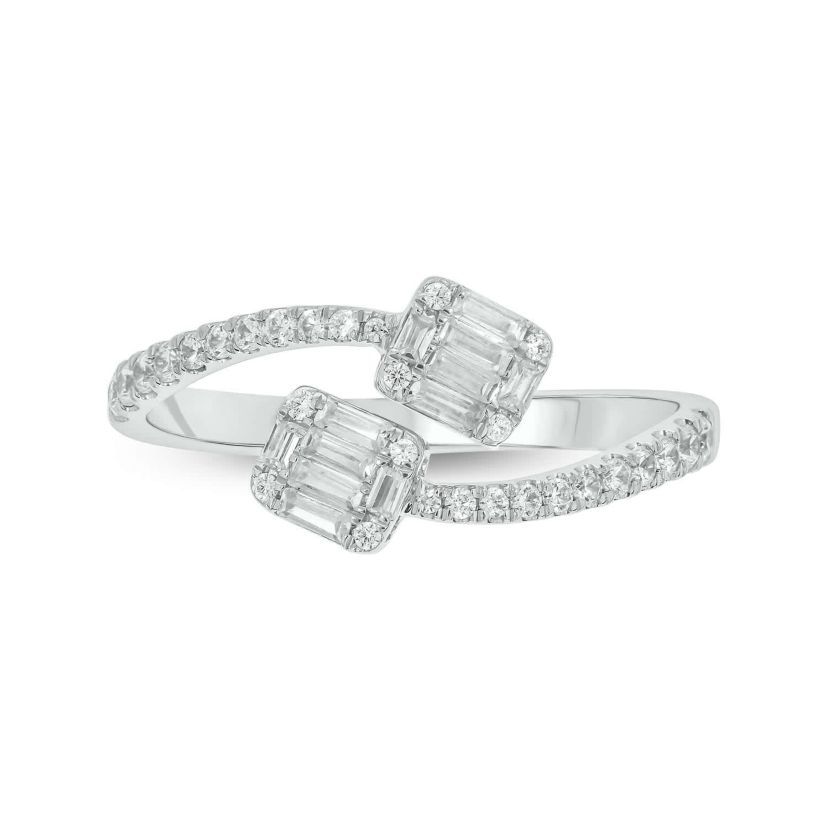1/3 carat, Diamond Round & Baguette Composite Bypass Ring in 14K Yellow Gold