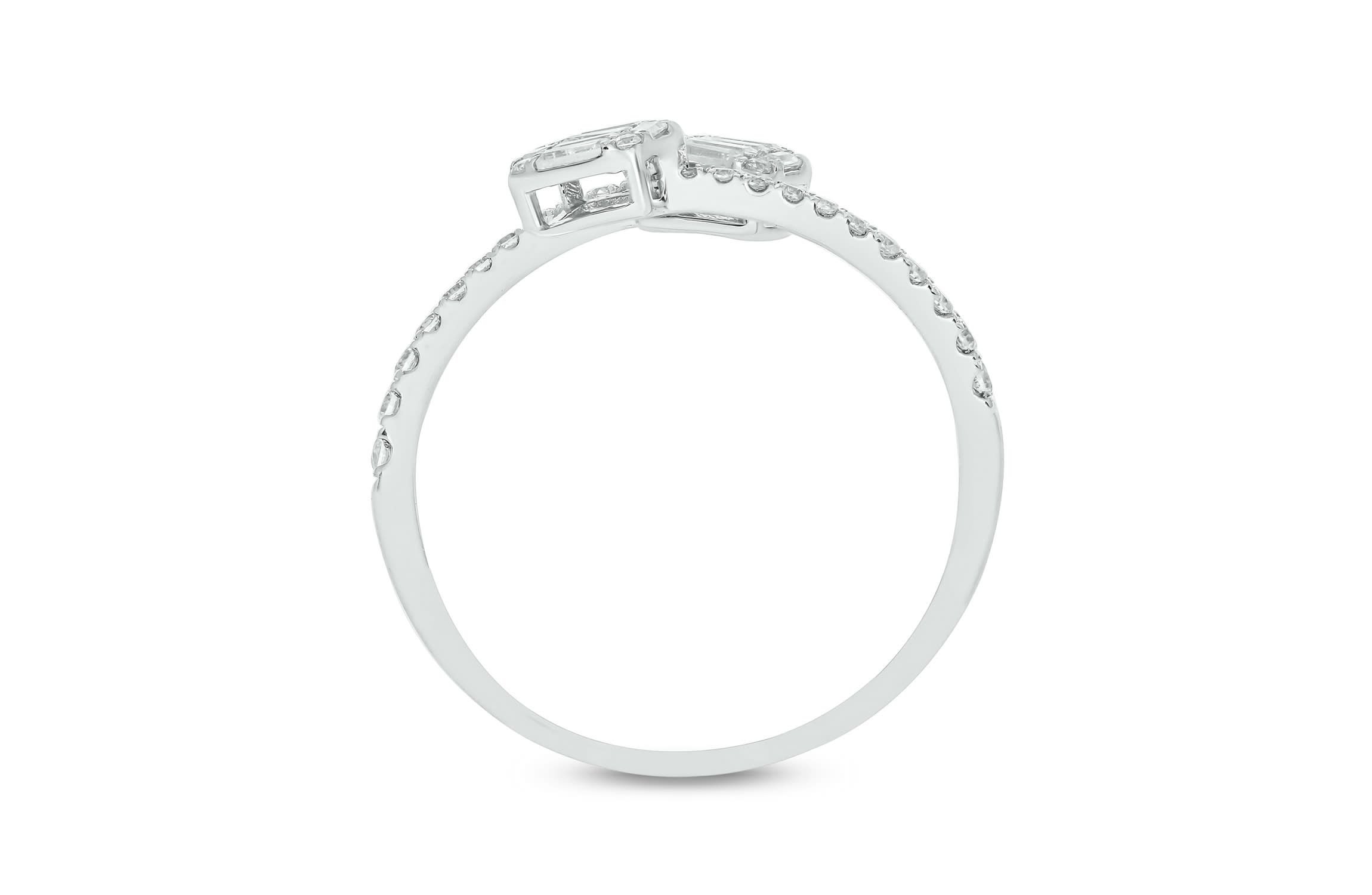 1/3 carat, Diamond Round & Baguette Composite Bypass Ring in 14K Yellow Gold