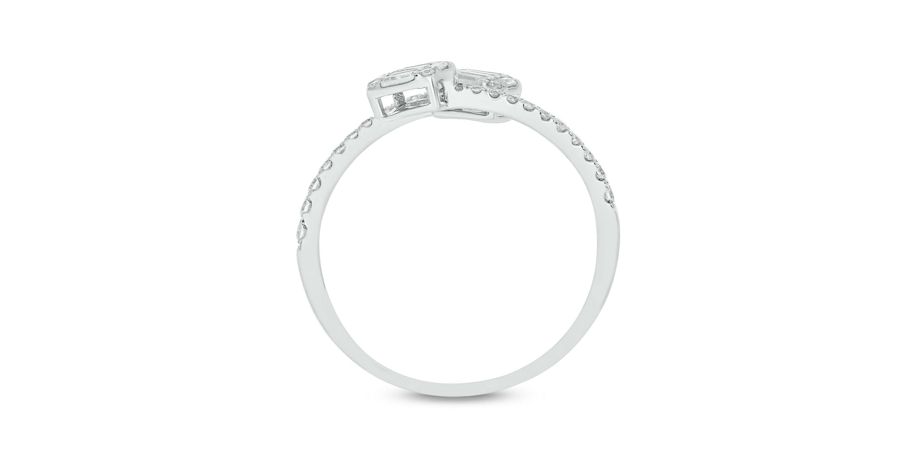 1/3 carat, Diamond Round & Baguette Composite Bypass Ring in 14K Yellow Gold