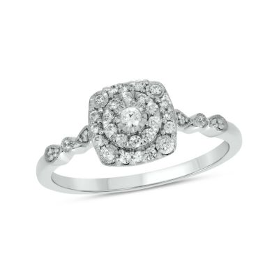 Belk & Co 1/4 carat, Diamond Double Halo Pear Composite Ring in 14K White Gold, 9