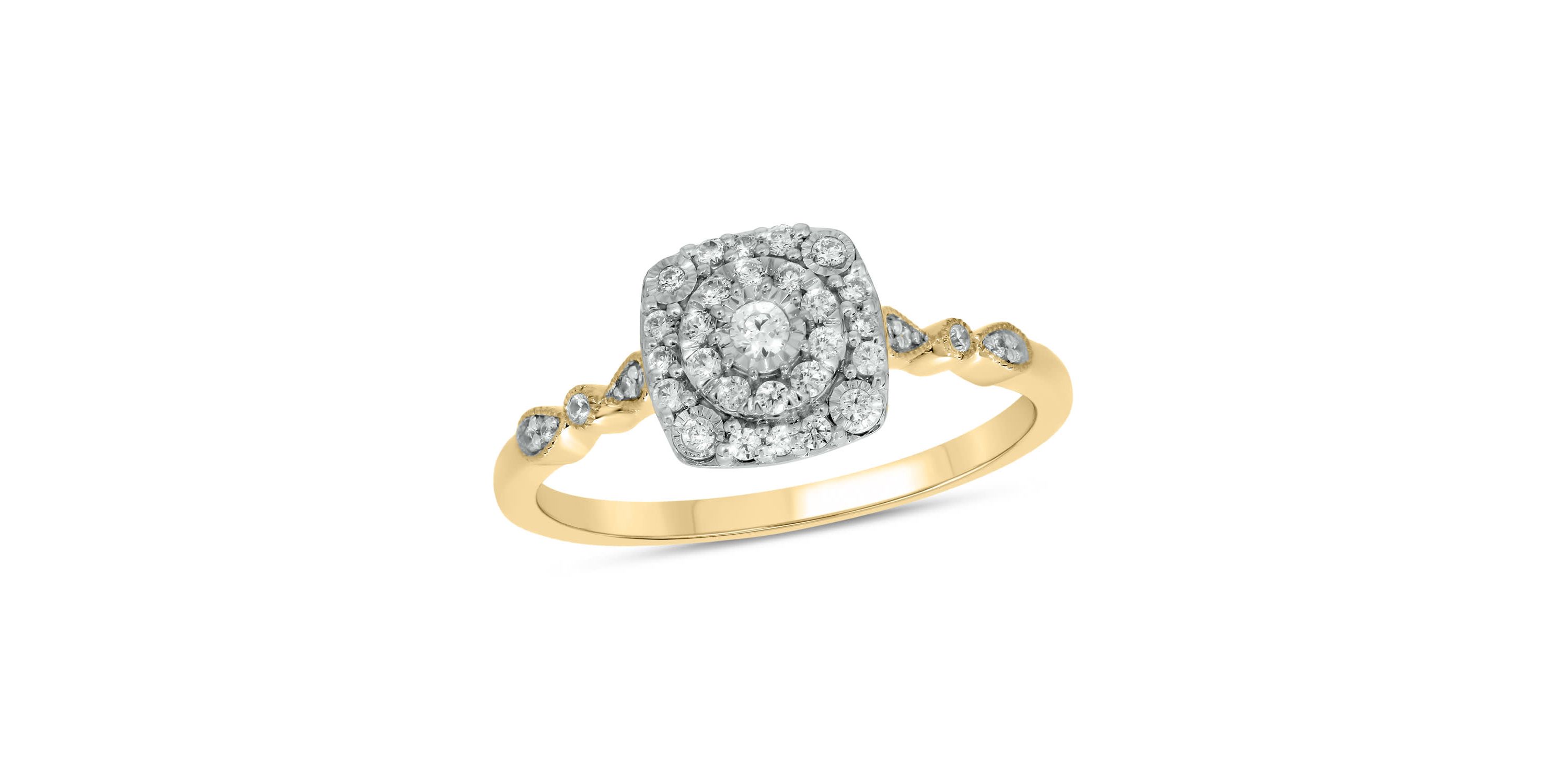 1/4 carat, Diamond Double Halo Pear Composite  Ring in 14K Yellow Gold