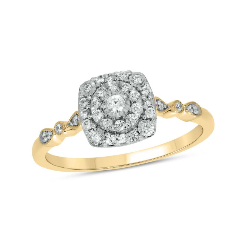 1/4 carat, Diamond Double Halo Pear Composite  Ring in 14K Yellow Gold
