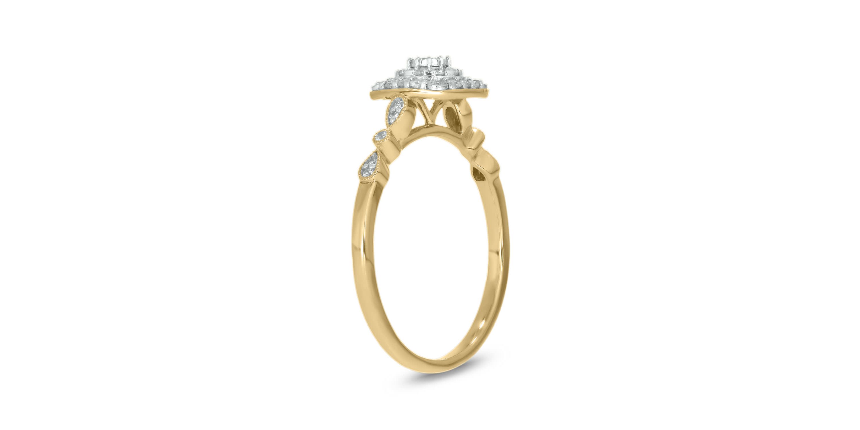 1/4 carat, Diamond Double Halo Pear Composite  Ring in 14K Yellow Gold