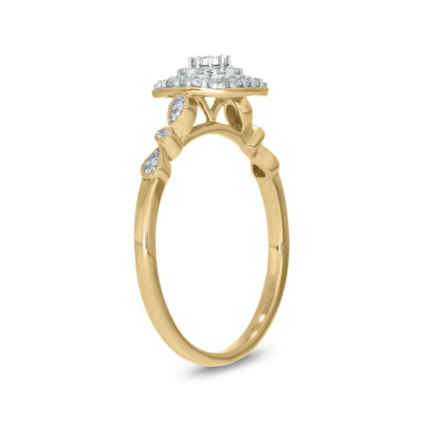 1/4 carat, Diamond Double Halo Pear Composite  Ring in 14K Yellow Gold