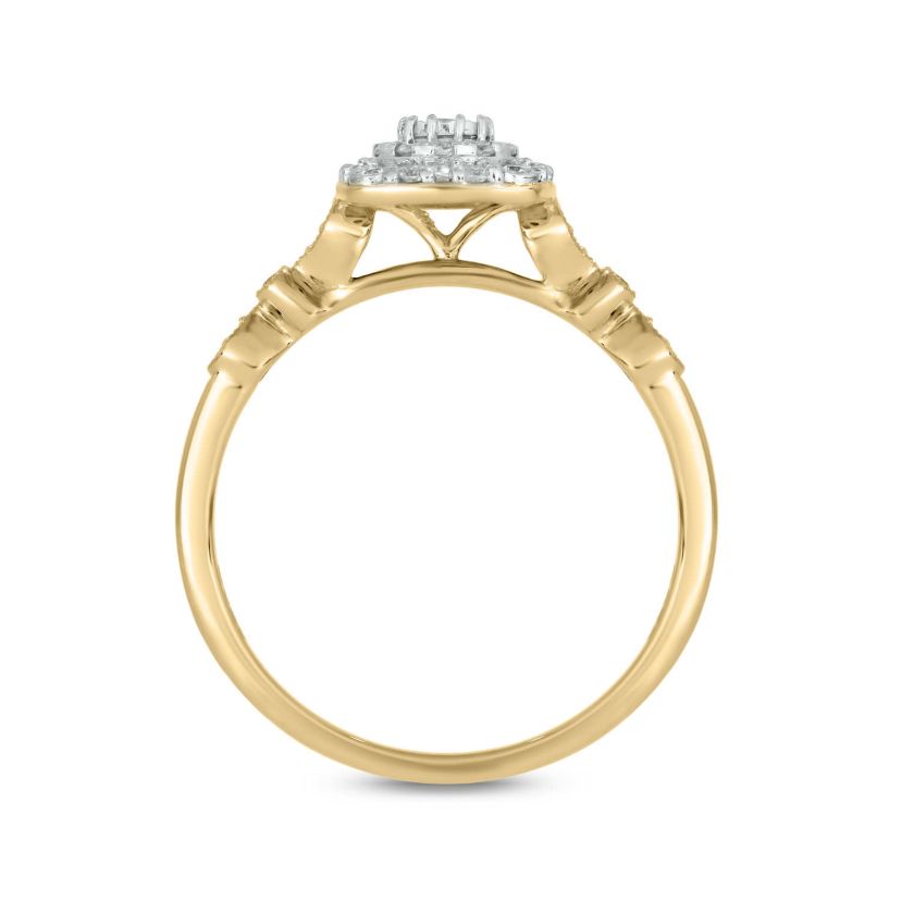 1/4 carat, Diamond Double Halo Pear Composite  Ring in 14K Yellow Gold