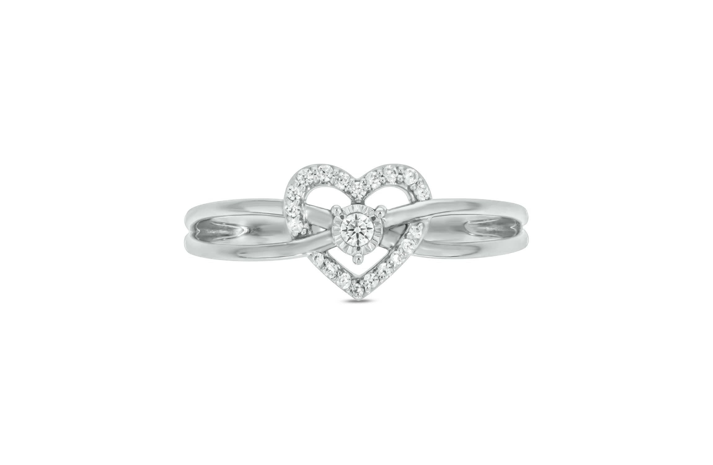 1/10 carat, Diamond Tikli Heart Halo, Over Under Shank Ring in 14K White Gold