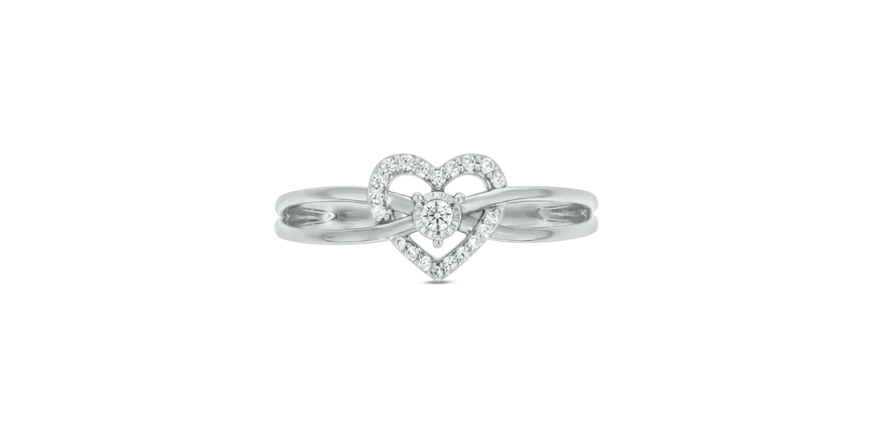1/10 carat, Diamond Tikli Heart Halo, Over Under Shank Ring in 14K Yellow Gold