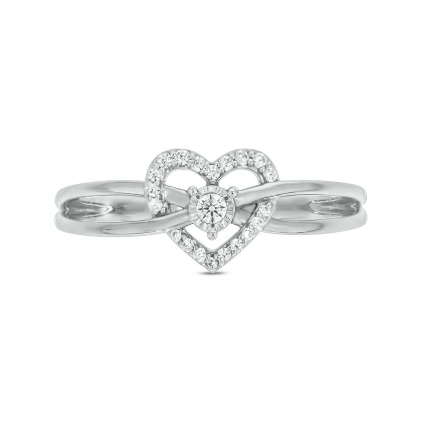 1/10 carat, Diamond Tikli Heart Halo, Over Under Shank Ring in 14K Yellow Gold