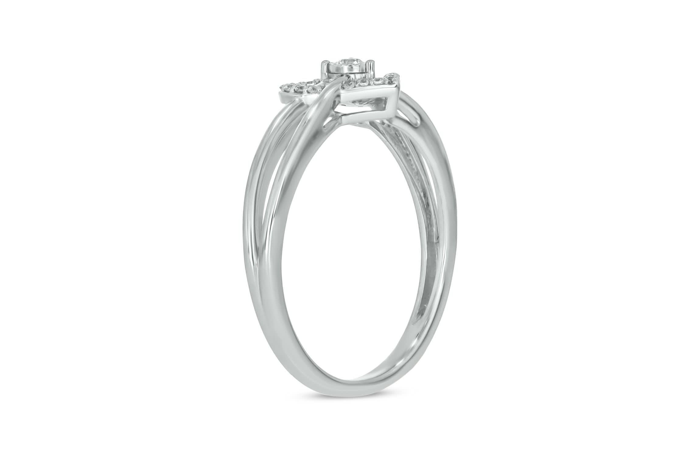 1/10 carat, Diamond Tikli Heart Halo, Over Under Shank Ring in 14K White Gold