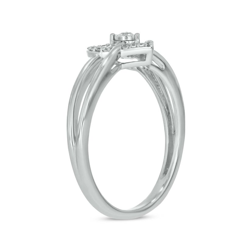 1/10 carat, Diamond Tikli Heart Halo, Over Under Shank Ring in 14K Yellow Gold