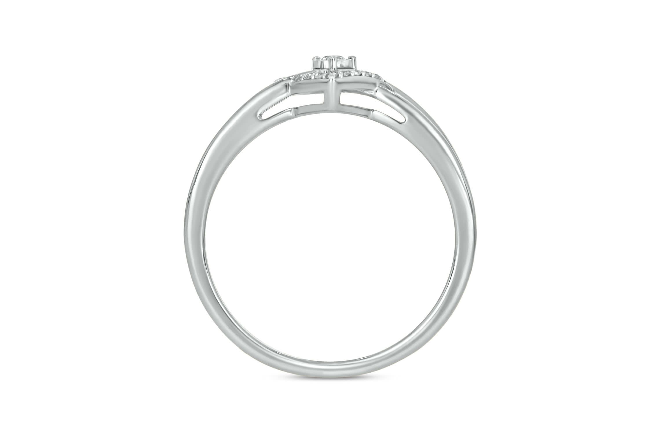 1/10 carat, Diamond Tikli Heart Halo, Over Under Shank Ring in 14K White Gold
