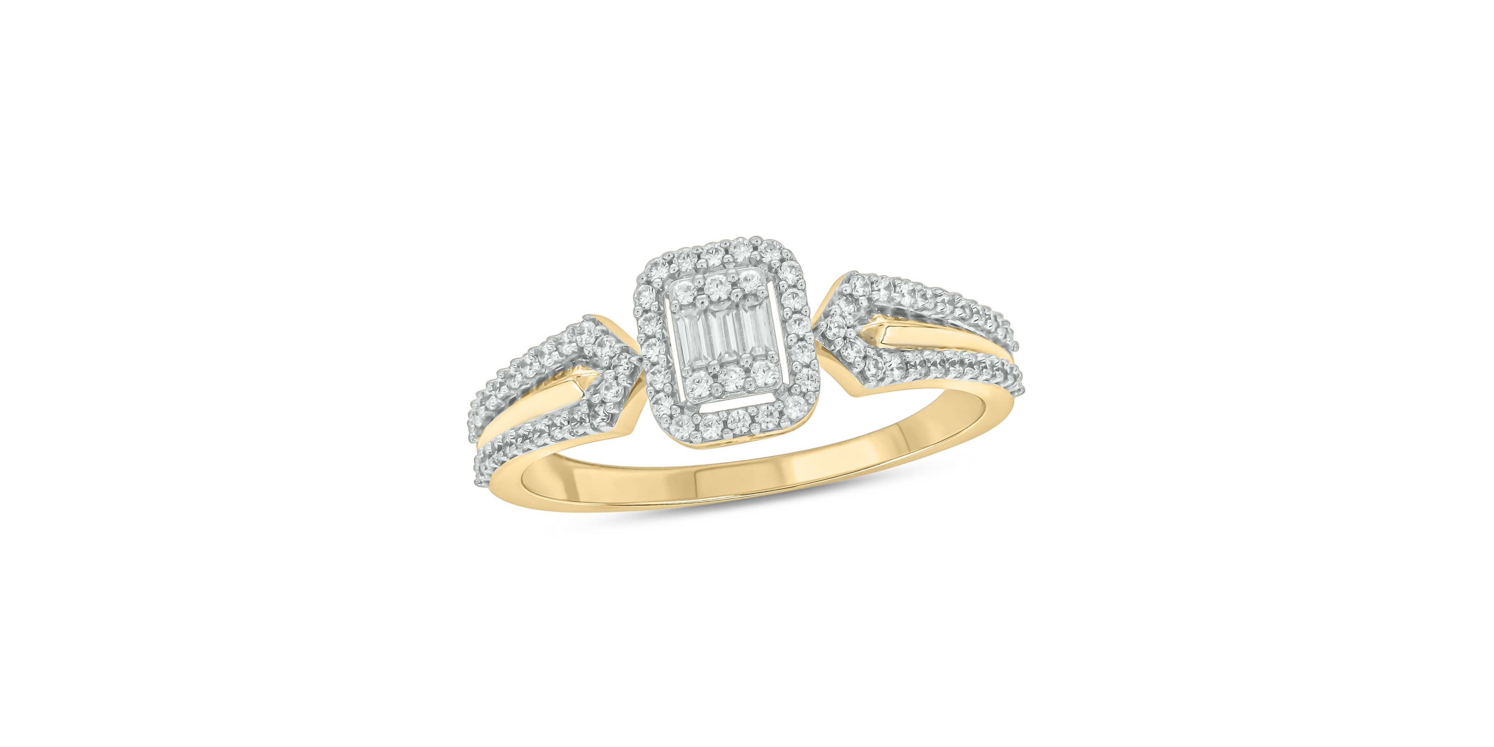 1/3 carat, Diamond Round & Baguette Composite Single Halo  Ring in 14K White Gold