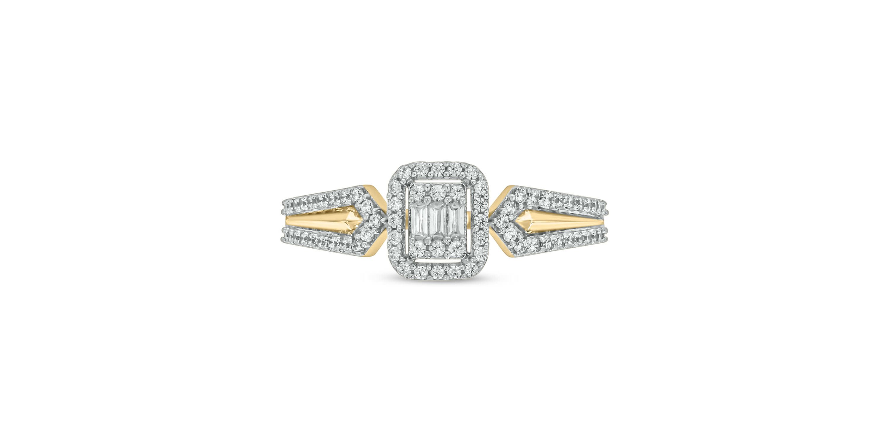 1/3 carat, Diamond Round & Baguette Composite Single Halo  Ring in 14K White Gold