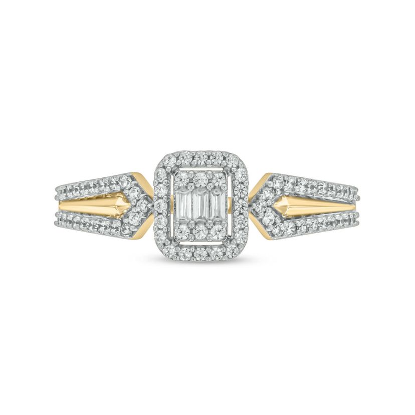 1/3 carat, Diamond Round & Baguette Composite Single Halo  Ring in 14K White Gold