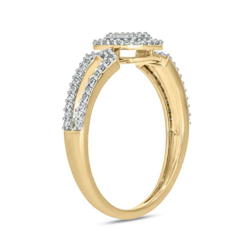 1/3 carat, Diamond Round & Baguette Composite Single Halo  Ring in 14K White Gold