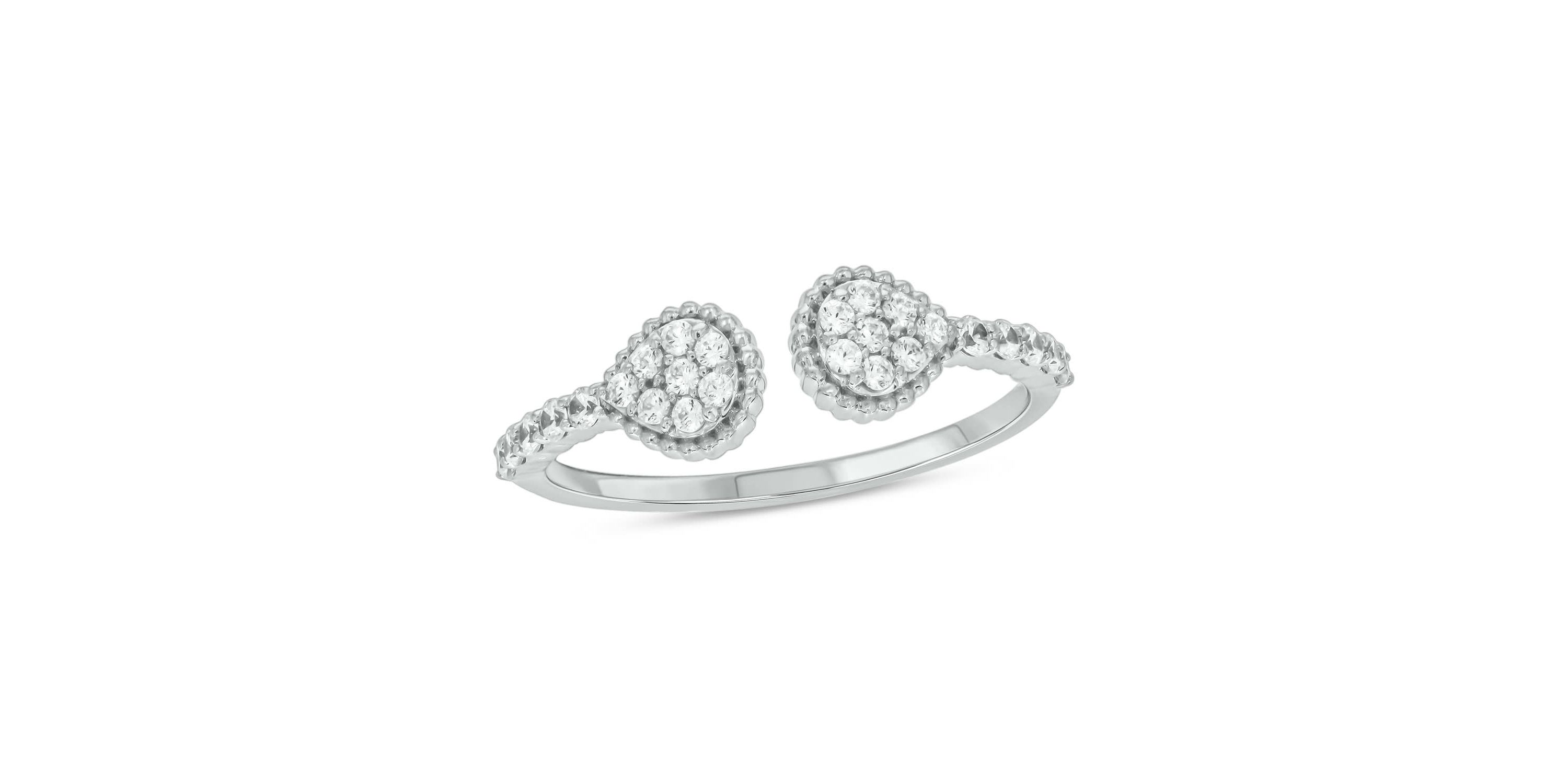 1/3 carat, Diamond Beads,Open Ring ,Pear Composite Ring in 14K Yellow Gold