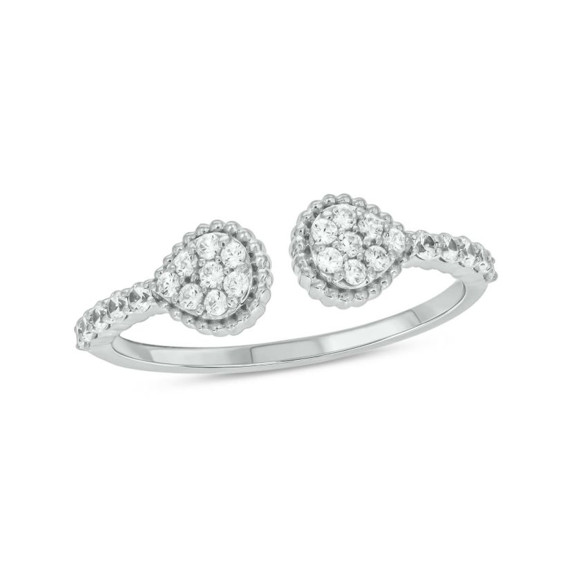 1/3 carat, Diamond Beads,Open Ring ,Pear Composite Ring in 14K Yellow Gold