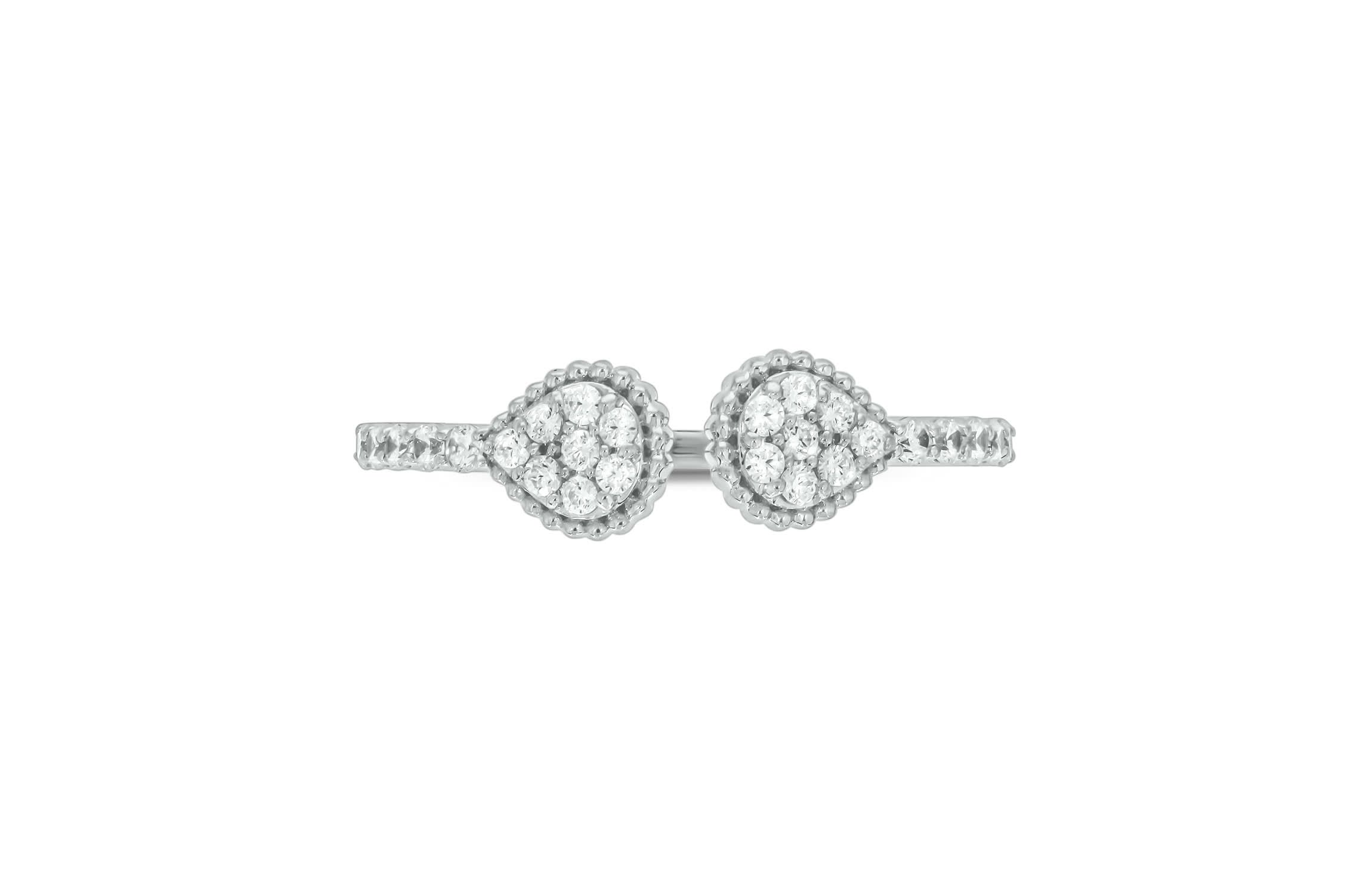 1/3 carat, Diamond Beads,Open Ring ,Pear Composite Ring in 14K Yellow Gold