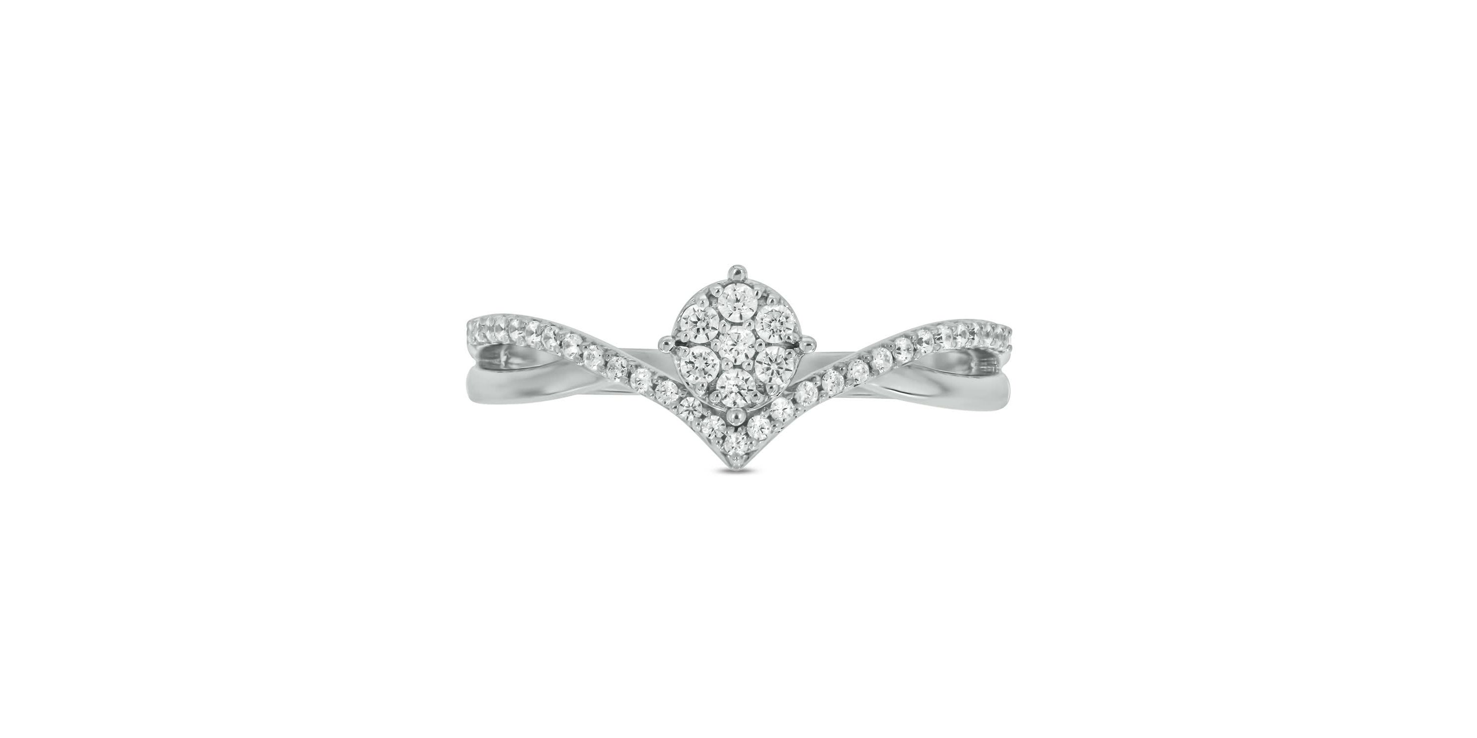 1/5 carat, Diamond Chevoron Ring,Round Cluster Ring in 14K White Gold